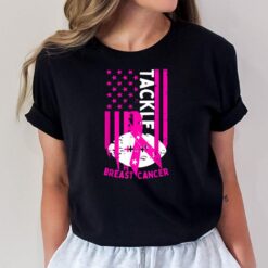 Tackle Football Pink Ribbon Breast Cancer Awareness USA Flag T-Shirt