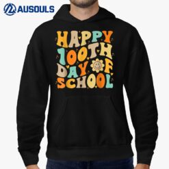 Teacher Kids Retro Groovy 100 Days Happy 100th Day Of School Hoodie