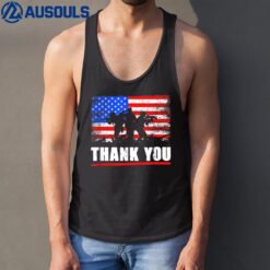 Thank You Military American Flag Soldier Memorial Veteran Tank Top