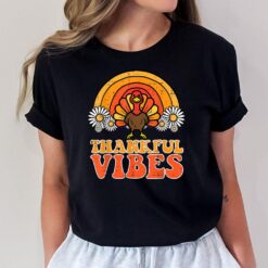 Thankful Vibes Turkey Rainbow Funny Retro Thanksgiving Women T-Shirt