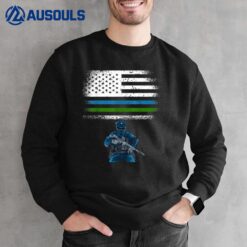 Thin Blue Green Line  Police Military Sweatshirt