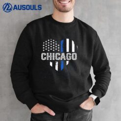 Thin Blue Line Heart Chicago Police Officer Patriotic Cops Sweatshirt