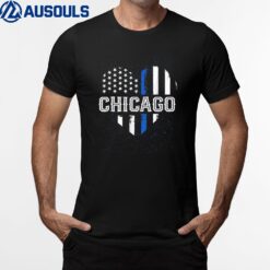 Thin Blue Line Heart Chicago Police Officer Patriotic Cops T-Shirt