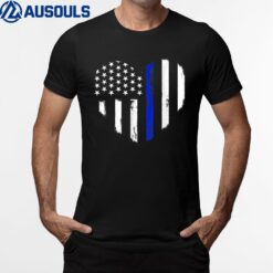 Thin Blue Line Heart Flag Police Officer Support T-Shirt