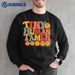 Tiny Human Tamer Retro Groovy Preschool Kindergarten Teacher Sweatshirt