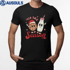 Tis The Season Cookies Milk Santa Hat Christmas Retro Xmas T-Shirt