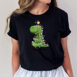 Tree Rex Dinosaur Christmas Costume Xmas Tree Light Boys T-Shirt