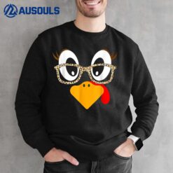 Turkey Face Eyelashes Leopard Glasses Funny Thanksgiving Sweatshirt