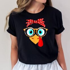 Turkey Face Leopard Print Glasses Thanksgiving Women T-Shirt