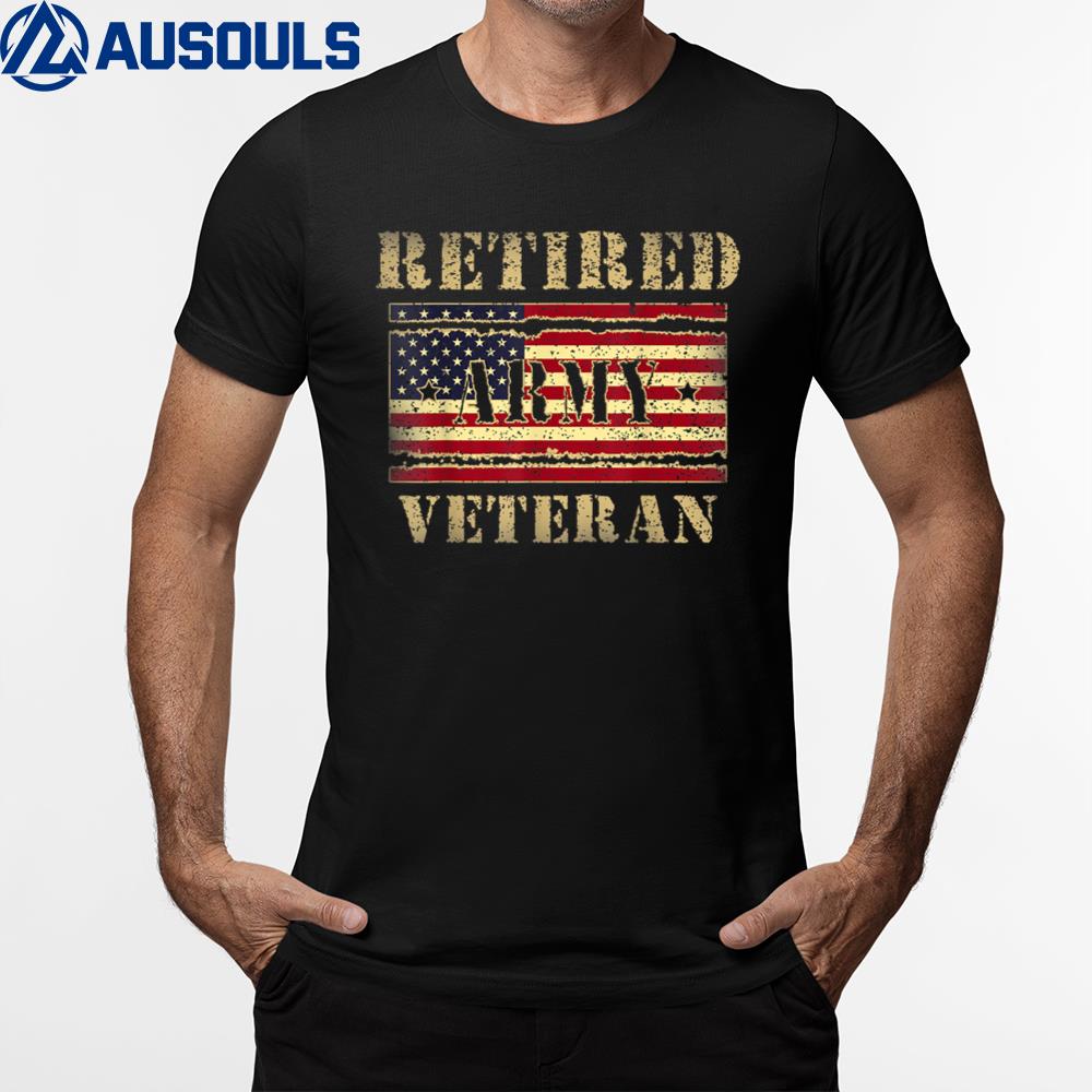 Vintage American Flag Retired Army Veteran Day Gift T-Shirt Hoodie Sweatshirt For Men Women