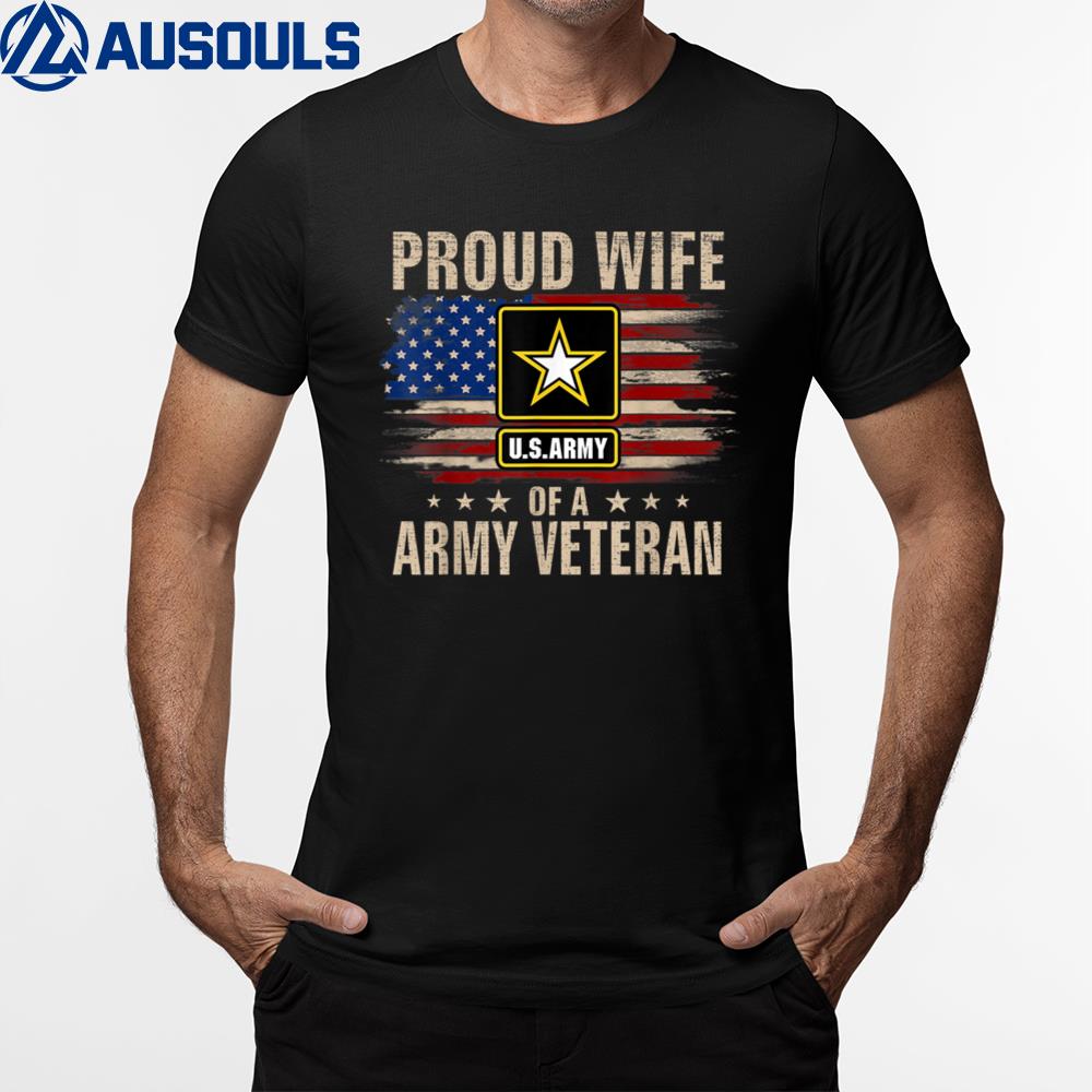 Vintage Proud Wife Of A Army Veteran With American Flag Ver 2 T-Shirt Hoodie Sweatshirt For Men Women