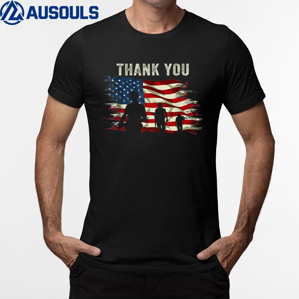 Vintage US Flag Veteran Thank You Military Boot Memorial Day T-Shirt Hoodie Sweatshirt For Men Women