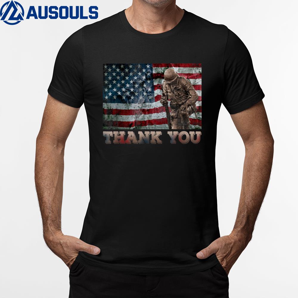 Vintage US Flag Veteran Thank You Military Boot Veteran Day T-Shirt Hoodie Sweatshirt For Men Women