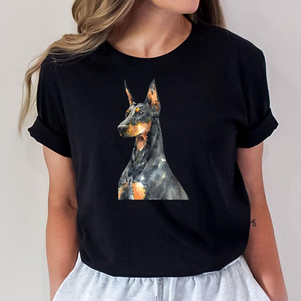 Watercolor Portrait Doberman Pinscher For Dog Owners Unisex T-Shirt