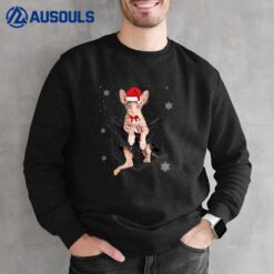 Winter Holiday Sphynx Cat Pocket With Christmas Santa Hat Sweatshirt