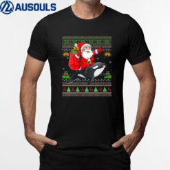 Xmas Funny Santa Claus Riding Orca Fish Christmas T-Shirt