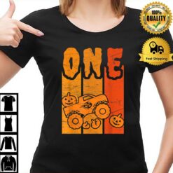 1St Birthday Retro Pumpkin Monster Truck Halloween 1Years T-Shirt
