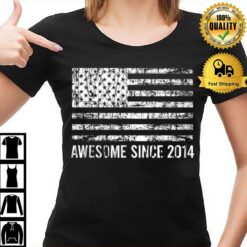 9Th Birthday Vintage Usa Flag Awesome Since 2014 T-Shirt