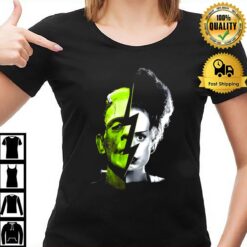 Frankenstein & Bride Split Scary Movie Universal Monsters T-Shirt