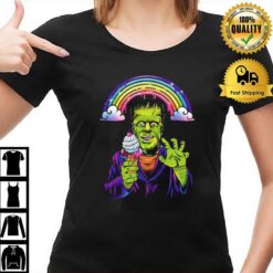 Frankenstein Eating Ice Cream Rainbow Halloween Monster Dragon 2022 T-Shirt