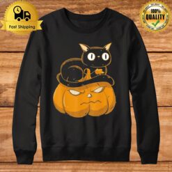 Pumpkin And Black Cat Halloween Kitty Costume Sweatshirt