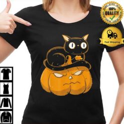Pumpkin And Black Cat Halloween Kitty Costume T-Shirt