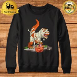 Pumpkin Basket Candy Red Mummy T Rex Dinosaur Halloween Sweatshirt