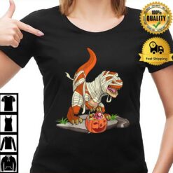 Pumpkin Basket Candy Red Mummy T Rex Dinosaur Halloween T-Shirt