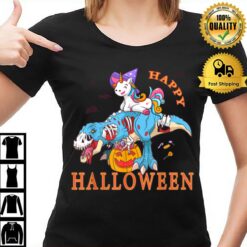 Pumpkin Candy Unicorn Riding Zombie T Rex Dinosaur Halloween T-Shirt