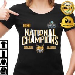 Quinnipiac Bobcats 2023 Ncaa Men'S Ice Hockey National Champions Lace Up T-Shirt
