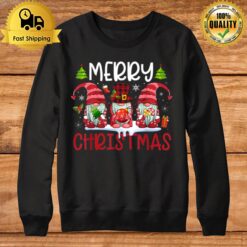 Three Gnomes Holding Merry Christmas Leopard Plaid Tree Xmas T Sweatshirt