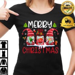 Three Gnomes Holding Merry Christmas Leopard Plaid Tree Xmas T T-Shirt