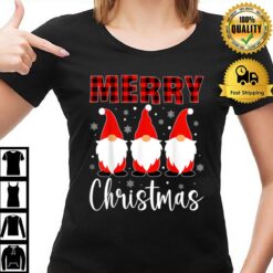 Three Gnomes In Buffalo Plaid Merry Christmas Gnome Xmas T T-Shirt