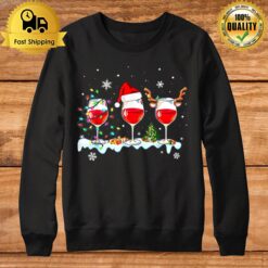 Three Wine Glasses Santa Hat Christmas Funny Wine Lover Xmas T Sweatshirt