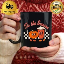 Tis The Season Pumpkin Spice Latte Retro Checkered T Mug