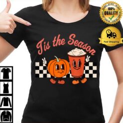 Tis The Season Pumpkin Spice Latte Retro Checkered T T-Shirt