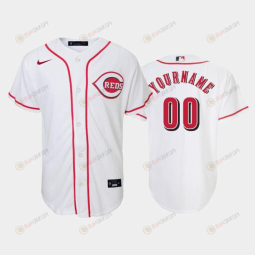 00 Custom Youth Reds Home White Jersey Jersey