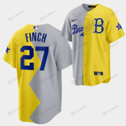 2022-23 All-Star Celebrity Softball Game Brooklyn Dodgers Jennie Finch 27 Gray Yellow Jersey