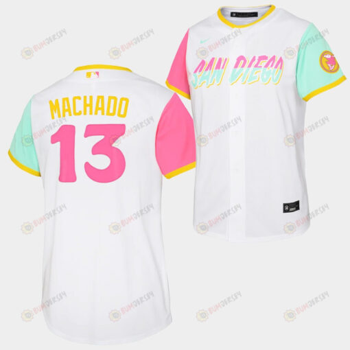 2022-23 City Connect Manny Machado 13 San Diego Padres Youth White Jersey