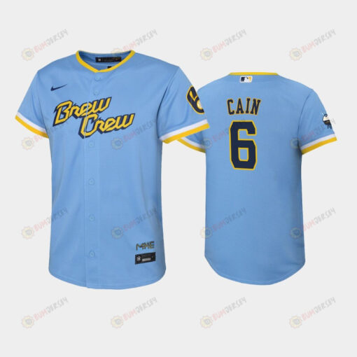 2022-23 City Connect Youth Milwaukee Brewers Lorenzo Cain 6 Lorenzo Cain Jersey - Powder Blue