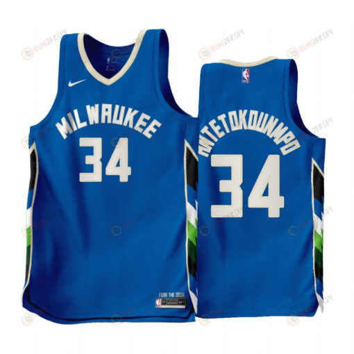 2022-23 Milwaukee Bucks Giannis Antetokounmpo 34 Blue City Edition Men Jersey