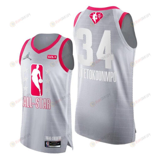 2022 All-Star Bucks 34 Giannis Antetokounmpo Grey Red Jersey 75th - Men