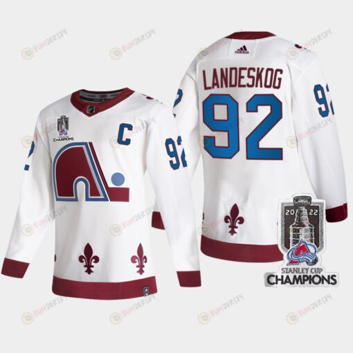 2022 Stanley Cup Champs Gabriel Landeskog 92 Colorado Avalanche White Jersey Reverse Retro