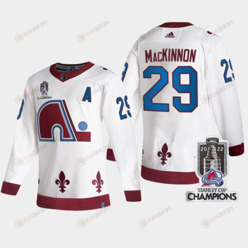 2022 Stanley Cup Champs Nathan MacKinnon 29 Colorado Avalanche White Jersey Reverse Retro