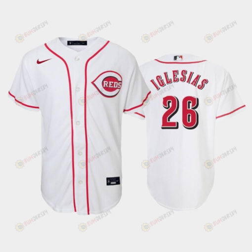 26 Raisel Iglesias Youth Reds Home White Jersey Jersey