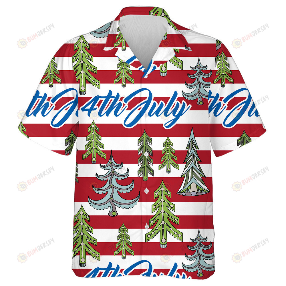 4th Of July Independence Day American Flag Texture Pattern With Christmas Trees Hawaiian Shirt