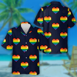 8-Bit Pixel Digital Rainbow Heart Symbol Pattern Hawaiian Shirt