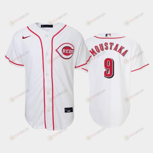 9 Mike Moustakas Youth Reds Home White Jersey Jersey