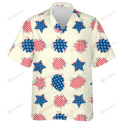 A Pattern Of Blue Stars And Red Striped Flower For 4th Of July Hawaiian Shirt