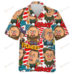 A Set Of Famous American Historical Celebrities On Flag Background Hawaiian Shirt